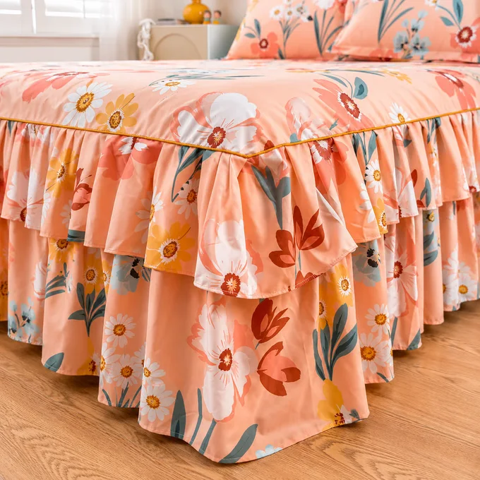 Blush Floral Ruffled Bedspread Set with 2 Pillowcases — image 3