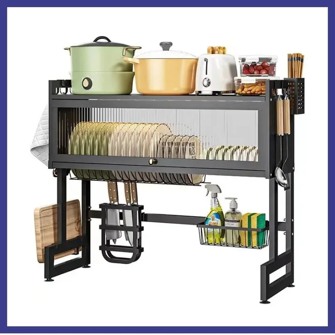 Stainless Steel Dish Rack - Over-the-sink Dish Organizer with Dustproof Cabinet Door Holder 85cm — image 2