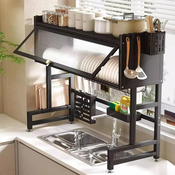 Stainless Steel Dish Rack - Over-the-sink Dish Organizer with Dustproof Cabinet Door Holder 85cm — image 3