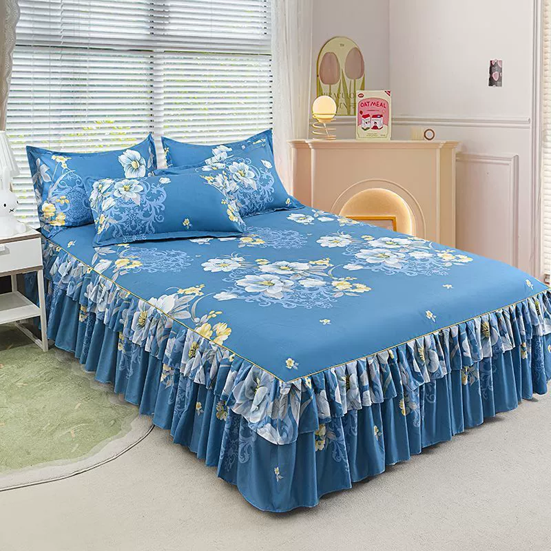 Floral Double-Layer Bed Skirt Sheet Set — image 2