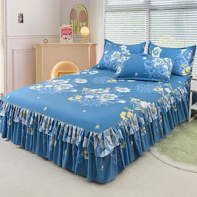 Floral Double-Layer Bed Skirt Sheet Set — image 4