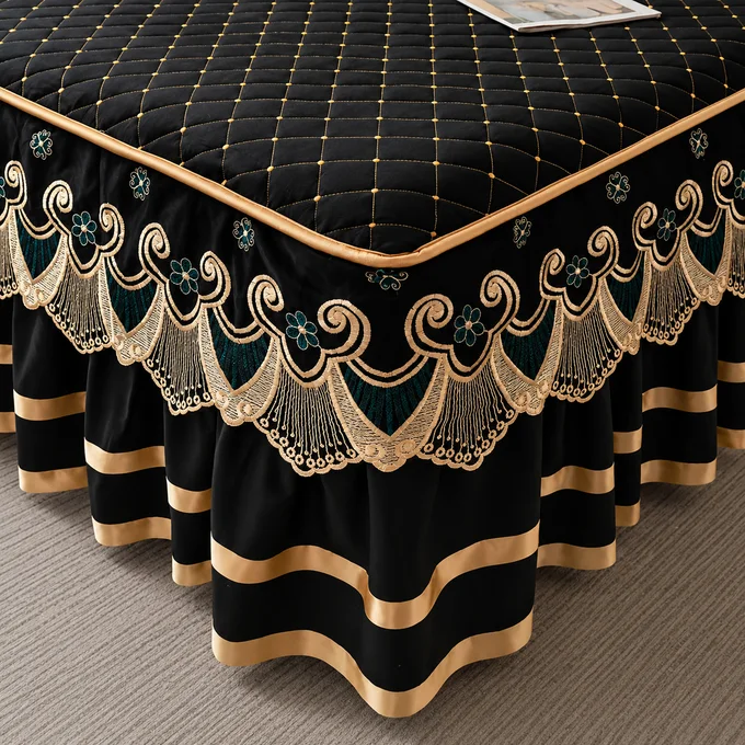 Royal Noir Embroidered Bed Skirt Mattress Cover Set — image 2